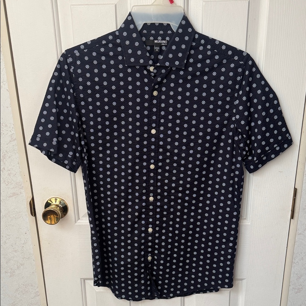 Mizzen+Main Dark Blue Button Down with White Dots